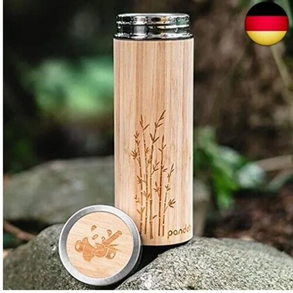 Pandoo Bamboo Tea Bottle Holder Thermo Mug - Butelka termiczna z podwójnymi ściankami, kubek podróżny,