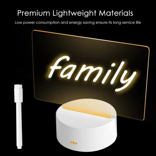 Lampka nocna LED Tablica na notatki Tablica na wiadomości Lampka nocna z długopisem Zasilanie bateryjne USB Lampka biurkowa Dekoracja sypialni Prezent dla dzieci