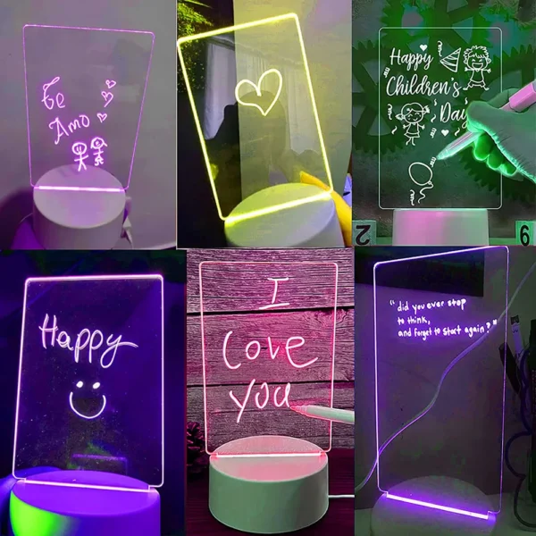 Lampka nocna LED Tablica na notatki Tablica na wiadomości Lampka nocna z długopisem Zasilanie bateryjne USB Lampka biurkowa Dekoracja sypialni Prezent dla dzieci