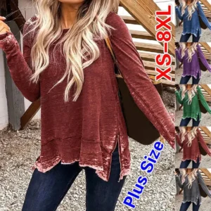 XS-8XL plus Size Moda Odzież Jesienna Moda i Zima Topy Damskie Casual Loose Pullover Bluzy z kapturem Nieregularne nadruki Okrągły dekolt Bluzki Damskie Koszule z długim rękawem Jednolity kolor Bawełniane koszulki