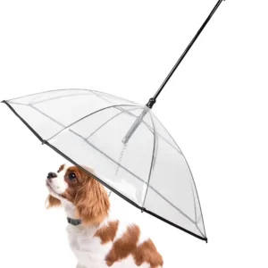 Parasol Cute Dog Puppy ze smyczą dla małych zwierząt, parasol dla psów pasuje do zwierząt o długości grzbietu 20 cali, uchwyt w kształcie litery J, przezroczysta powierzchnia parasola