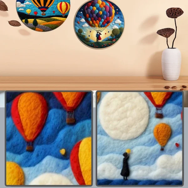 Photocustom Crafts Arts DIY Zestaw do filcowania wełny z ramką Ręcznie robiony balon na gorące powietrze do dekoracji wnętrz Prezent rzemieślniczy