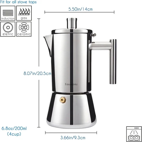 Diego Moca Coffee Stovetop Espresso Maker Włoski ekspres do kawy ze stali nierdzewnej 4Cup 6.8 Oz Indukcja Moka Pot